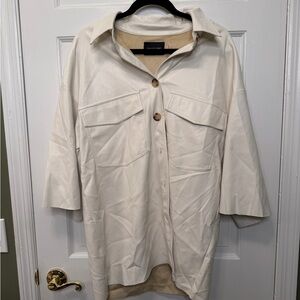 Dolce Cabo Cream Faux Leather Button-Up Shirt‎ Jacket Top Size Large